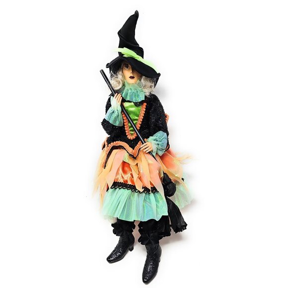 24" Halloween Blond Witch with Orange and Green Dress, Party Decor Wreath Center - Picture 2 of 4